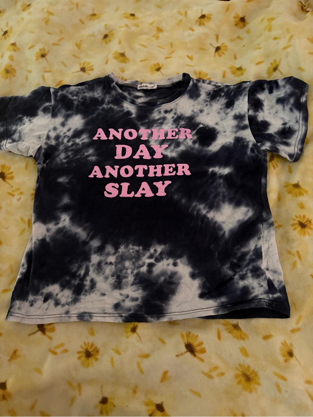 Charlotte Russe Black & White Tie-Dye Tee with Pink Slogan